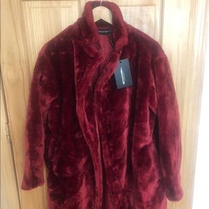 Burgundy faux fur teddy coat